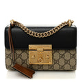 Gucci GG Supreme Monogram Calfskin Small Padlock Shoulder Bag Beige Black Cuir