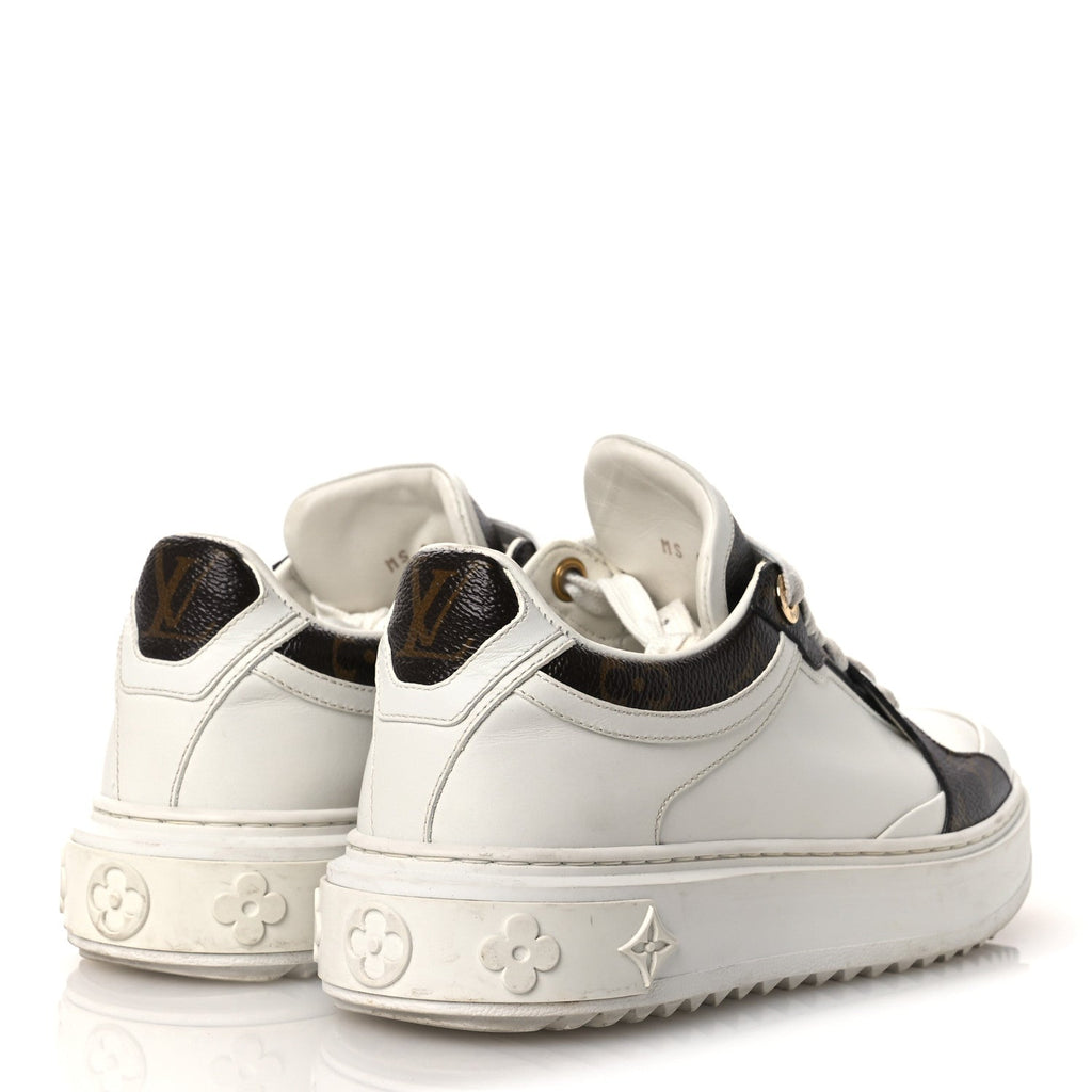 Louis Vuitton Calfskin Embossed Monogram Time Out Sneakers 36 White
