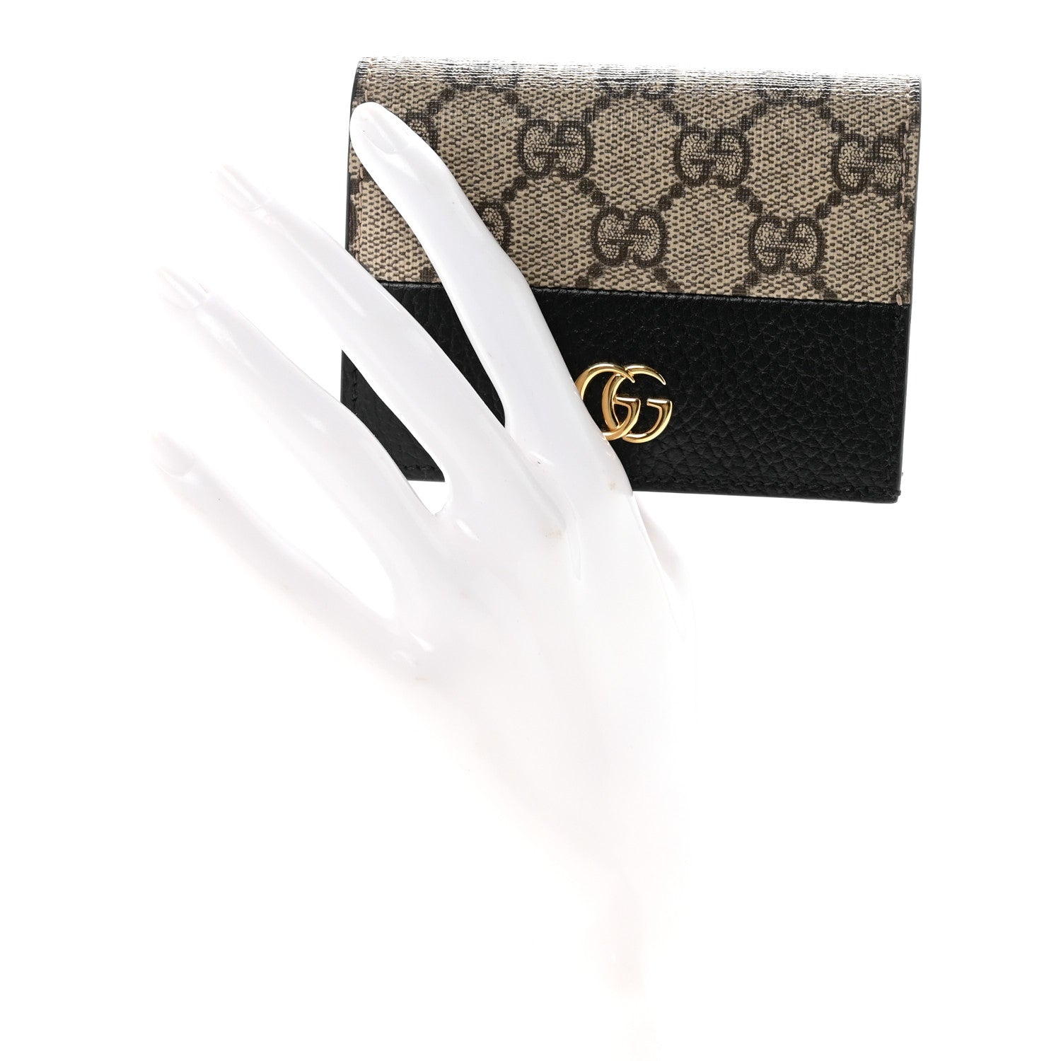Gucci Dollar Calfskin GG Supreme Monogram GG Marmont Card Case Black Beige Ebony