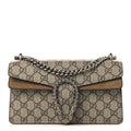 Gucci GG Supreme Monogram Suede Crystal Small Dionysus Shoulder Bag Beige Ebony Taupe