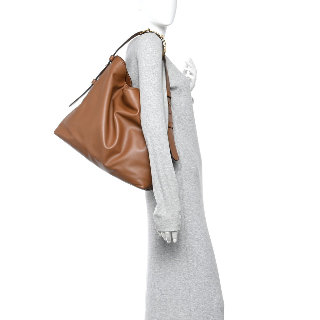 Gucci Calfskin Beatrix Horsebit Large Tote Bag Brown