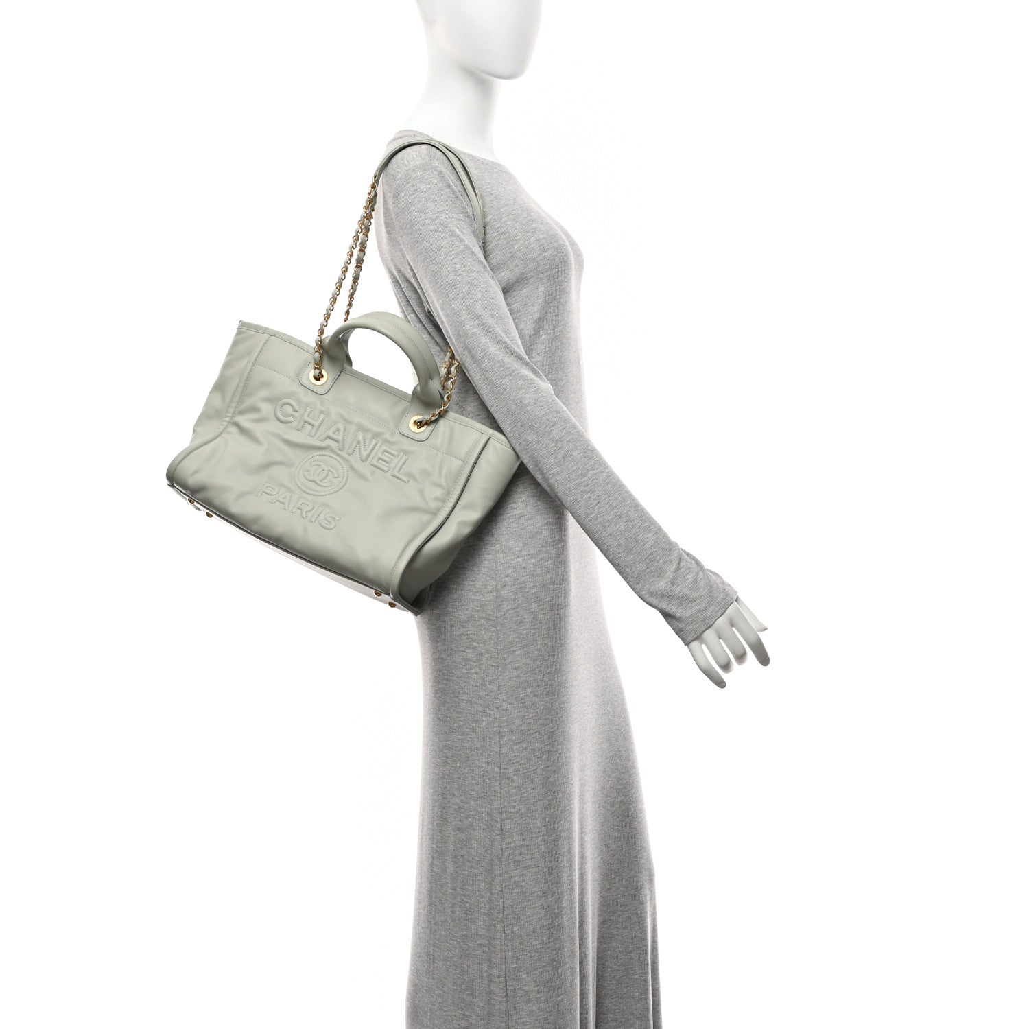 Chanel Calfskin Embossed Small Deauville Tote Light Blue