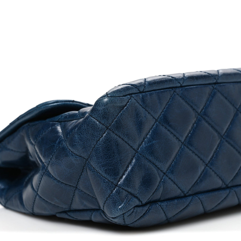Chanel Glazed Calfskin Castle Rock Medium Flap Blue