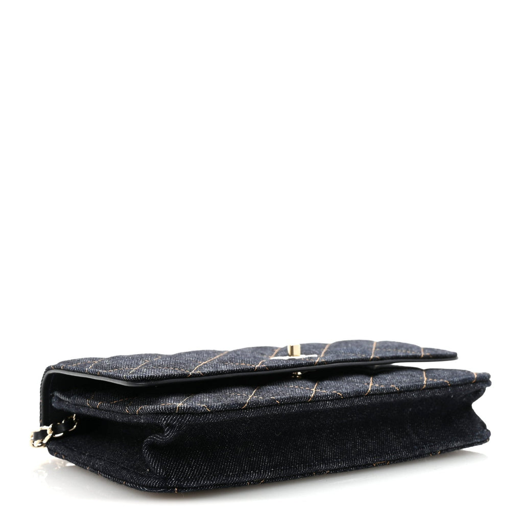 Chanel Denim Quilted CC Turnlock Wallet On Chain WOC Dark Blue Orange