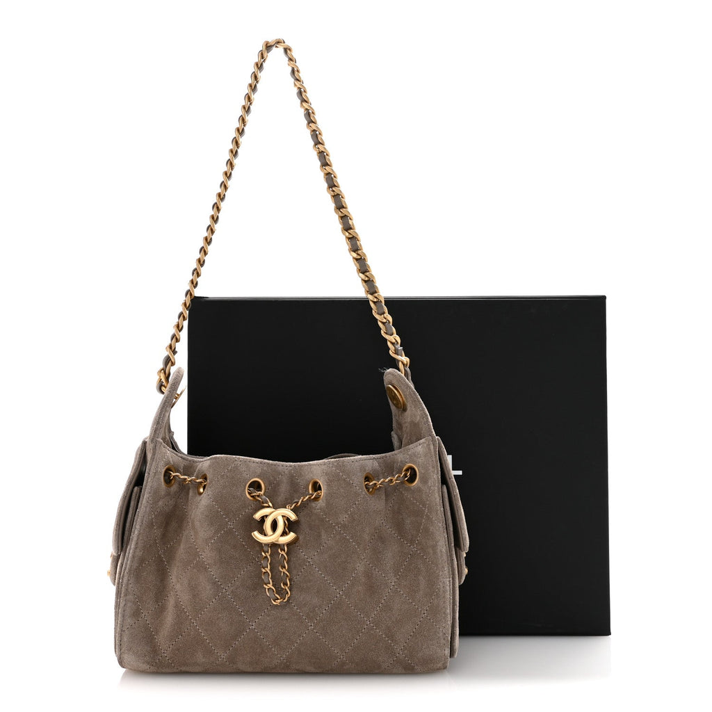 Chanel Suede Quilted Mini Chanel 25 Handbag Dark Grey
