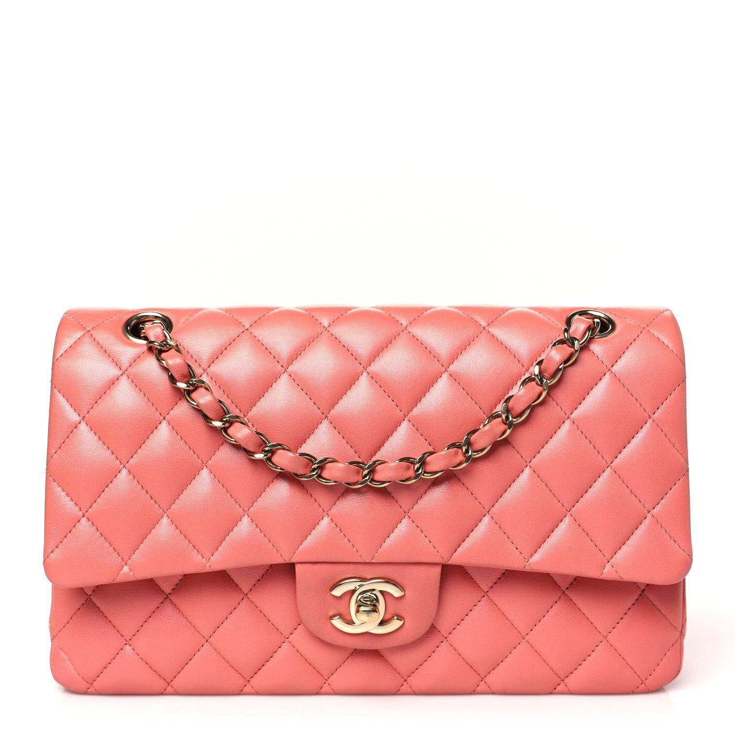 Chanel Iridescent Lambskin Quilted Medium Double Flap Pink