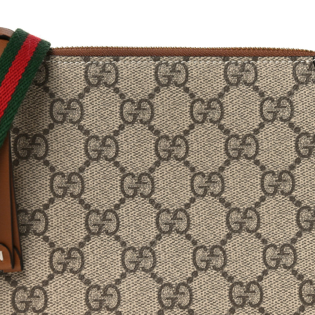 Gucci GG Supreme Monogram Textured Calfskin Small Emblem Shoulder Bag Beige Dark Brown