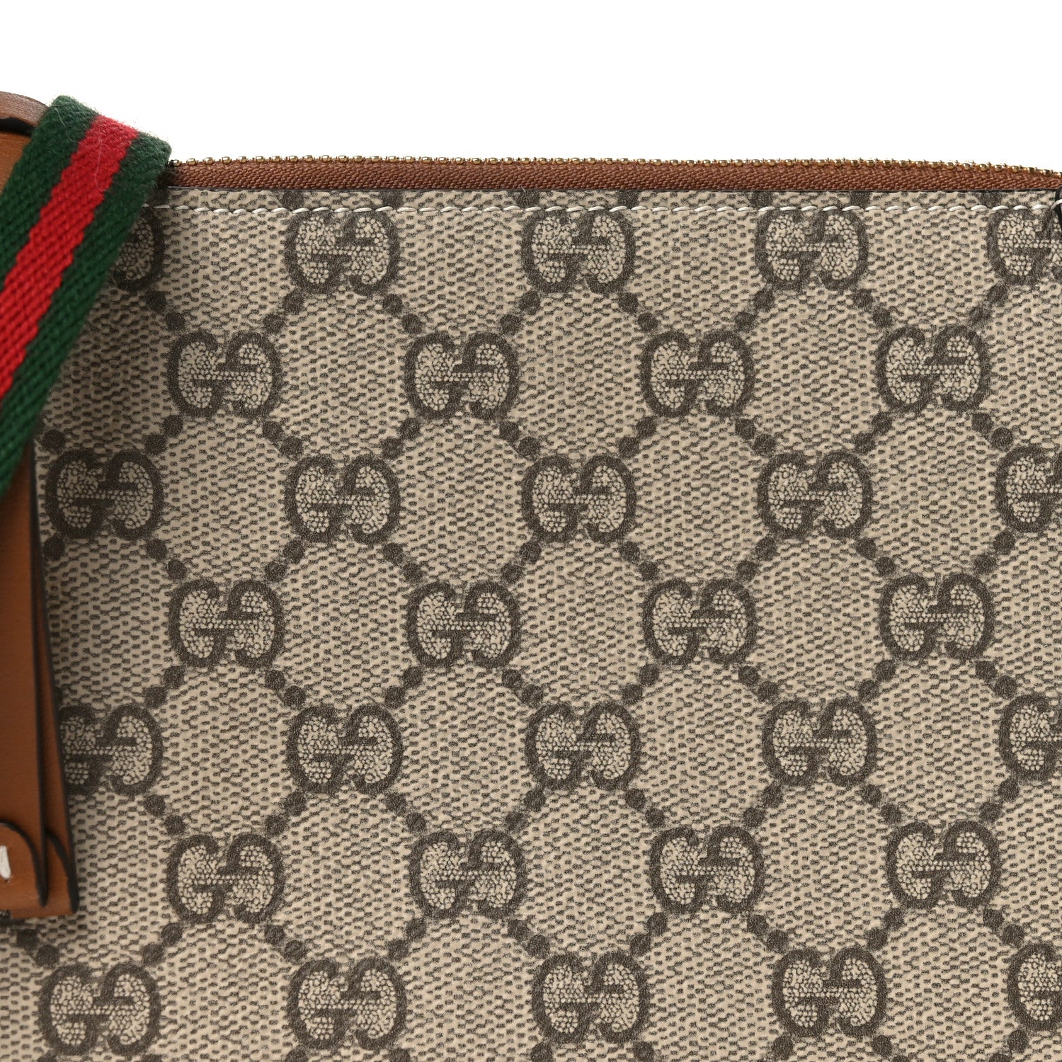 Gucci GG Supreme Monogram Textured Calfskin Small Emblem Shoulder Bag Beige Dark Brown