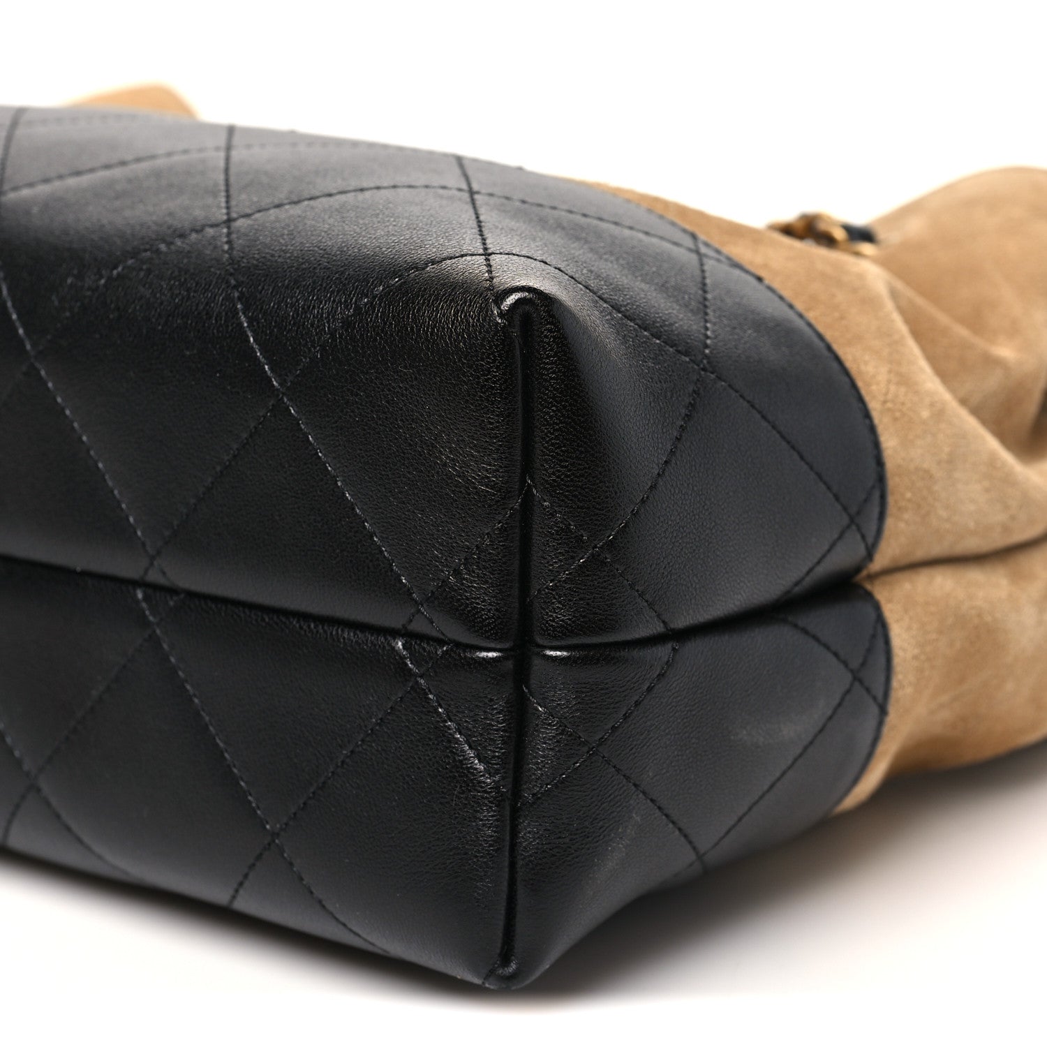 Chanel Suede Calfskin Shiny Lambskin Quilted Small Coco Base Shopping Bag Beige Black