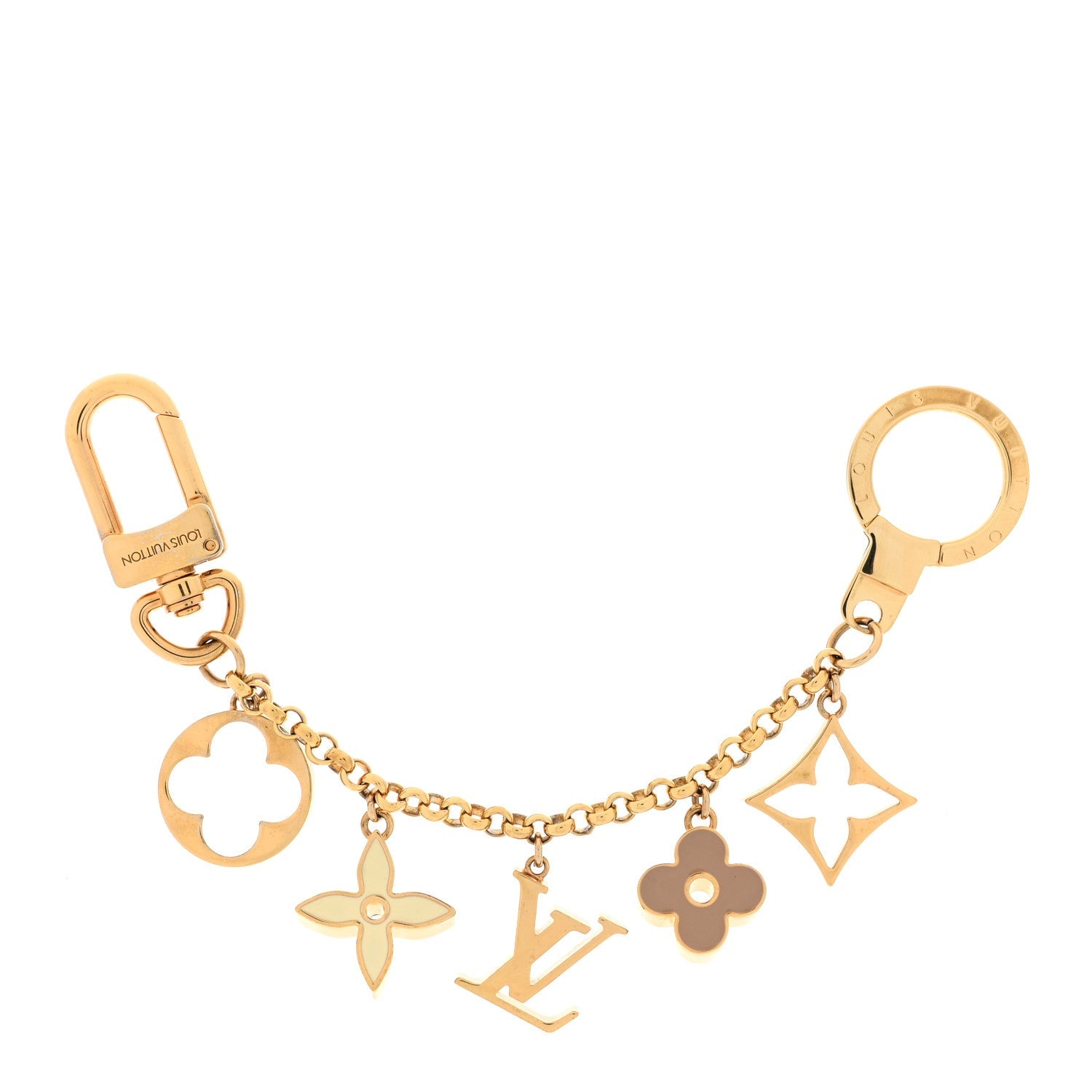 Louis Vuitton Brass Enamel Fleur De Monogram Bag Charm Chain Gold