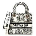 Christian Dior Canvas Embroidered Plan de Paris Medium Lady D-Lite White Black