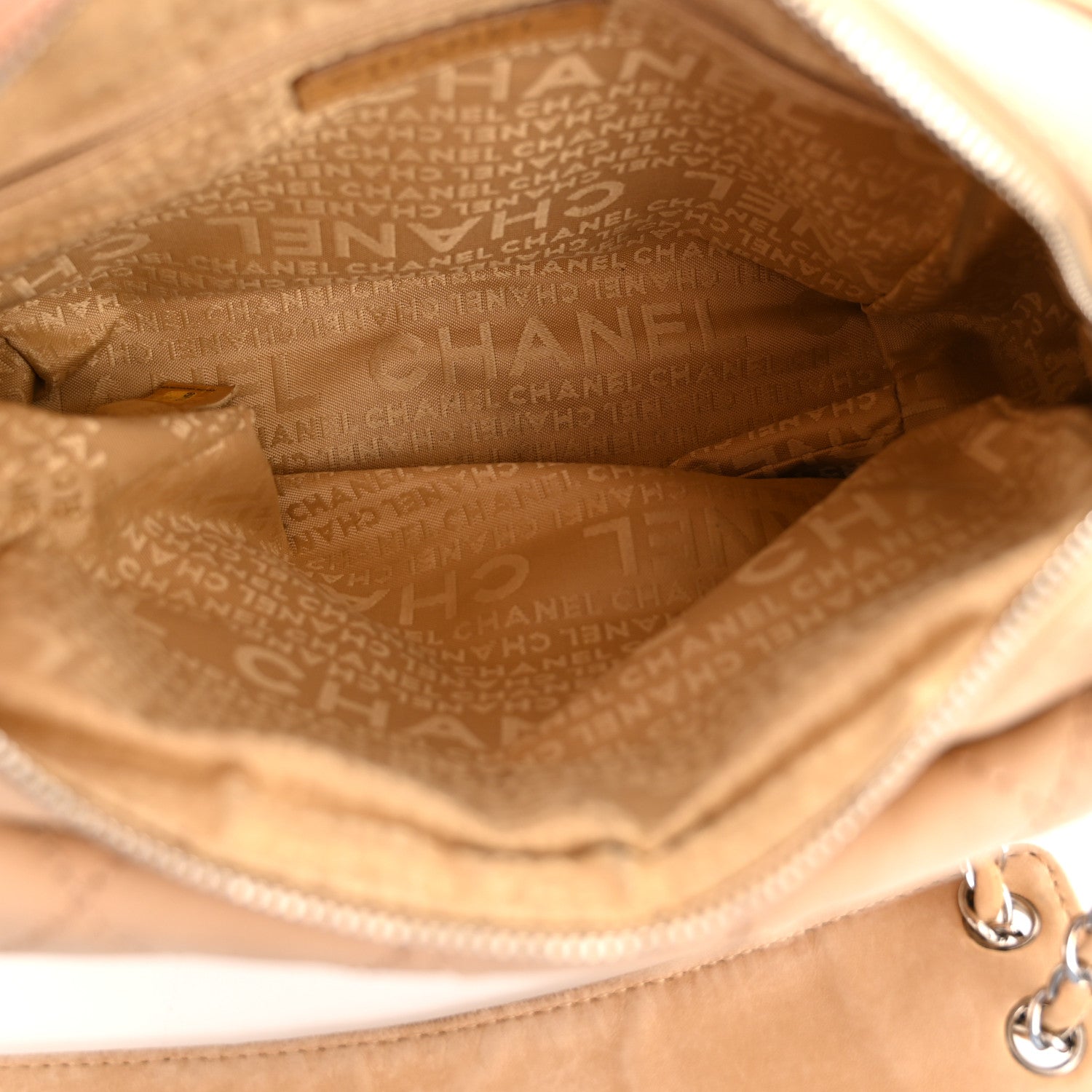 Chanel Lambskin Stitched Accordion Flap Tote Beige