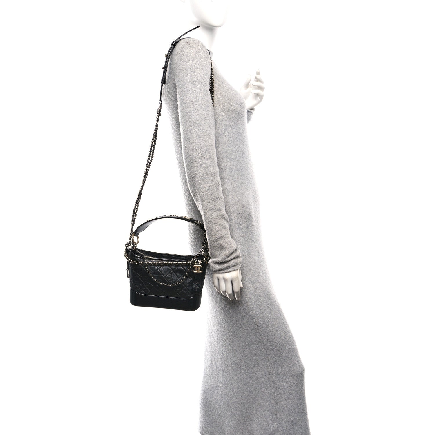 Chanel Aged Calfskin Quilted Small Gabrielle Logo Hobo Black
