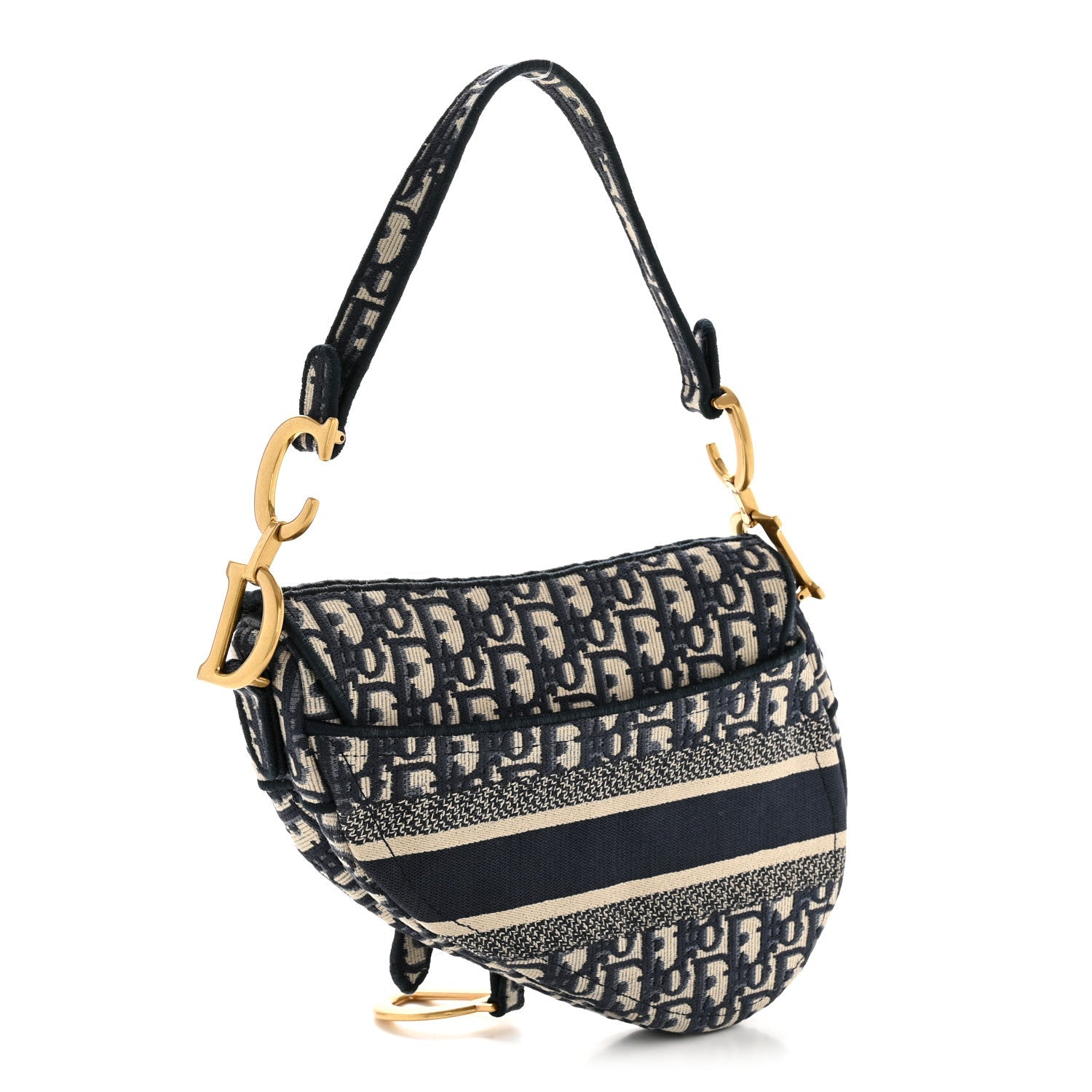 Christian Dior Oblique Embroidered Saddle Bag Blue