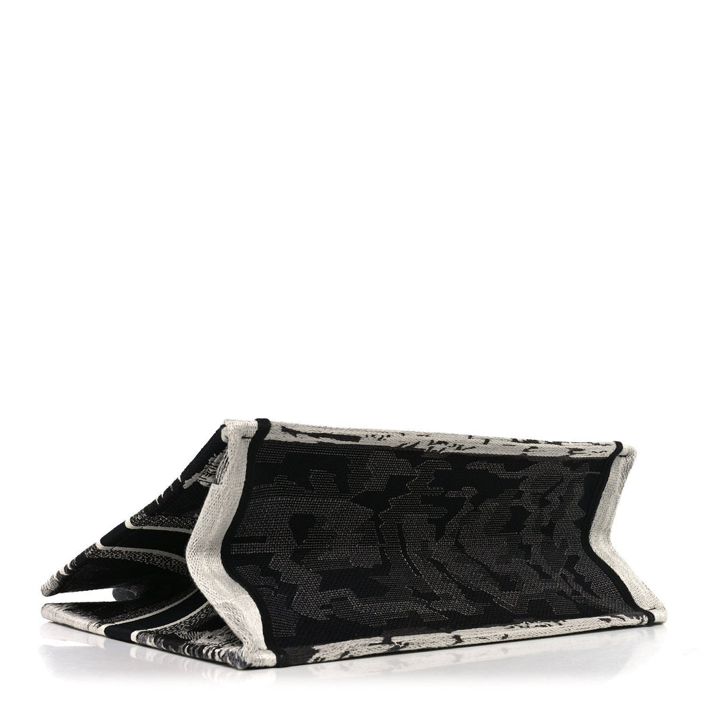Christian Dior Canvas Embroidered Medium Paris Book Tote Black White