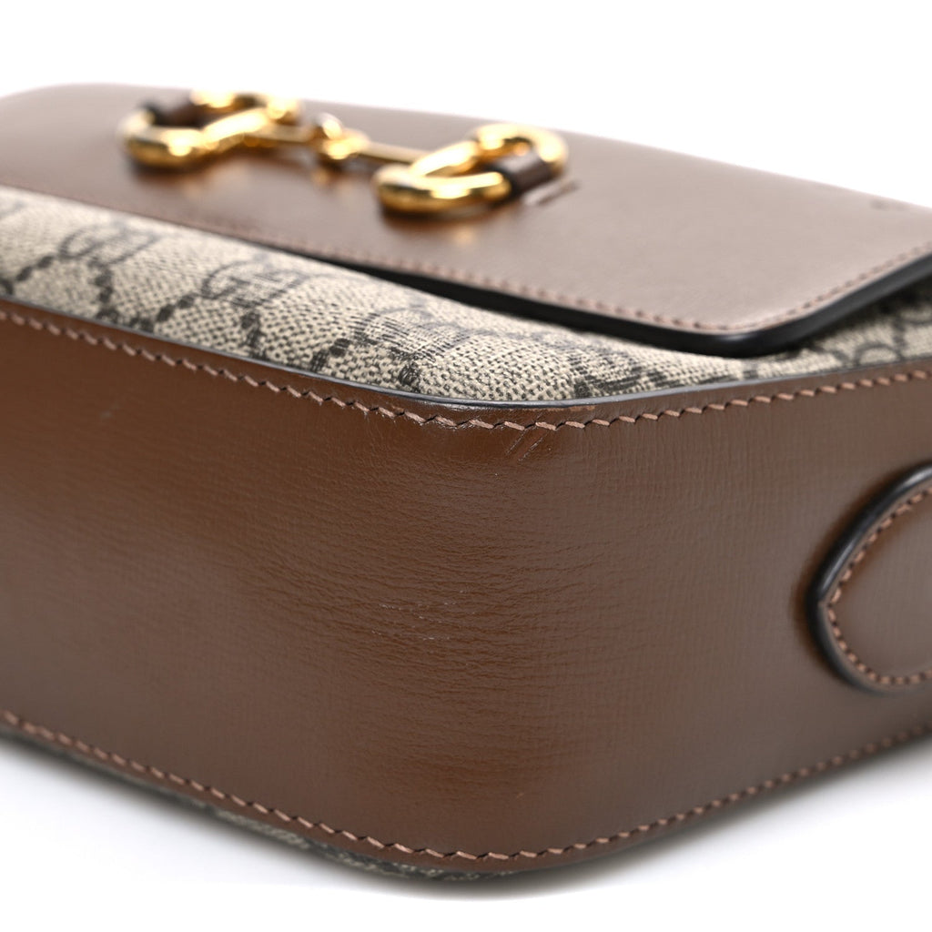 Gucci GG Supreme Monogram Small Horsebit 1955 Shoulder Bag Beige Brown Sugar