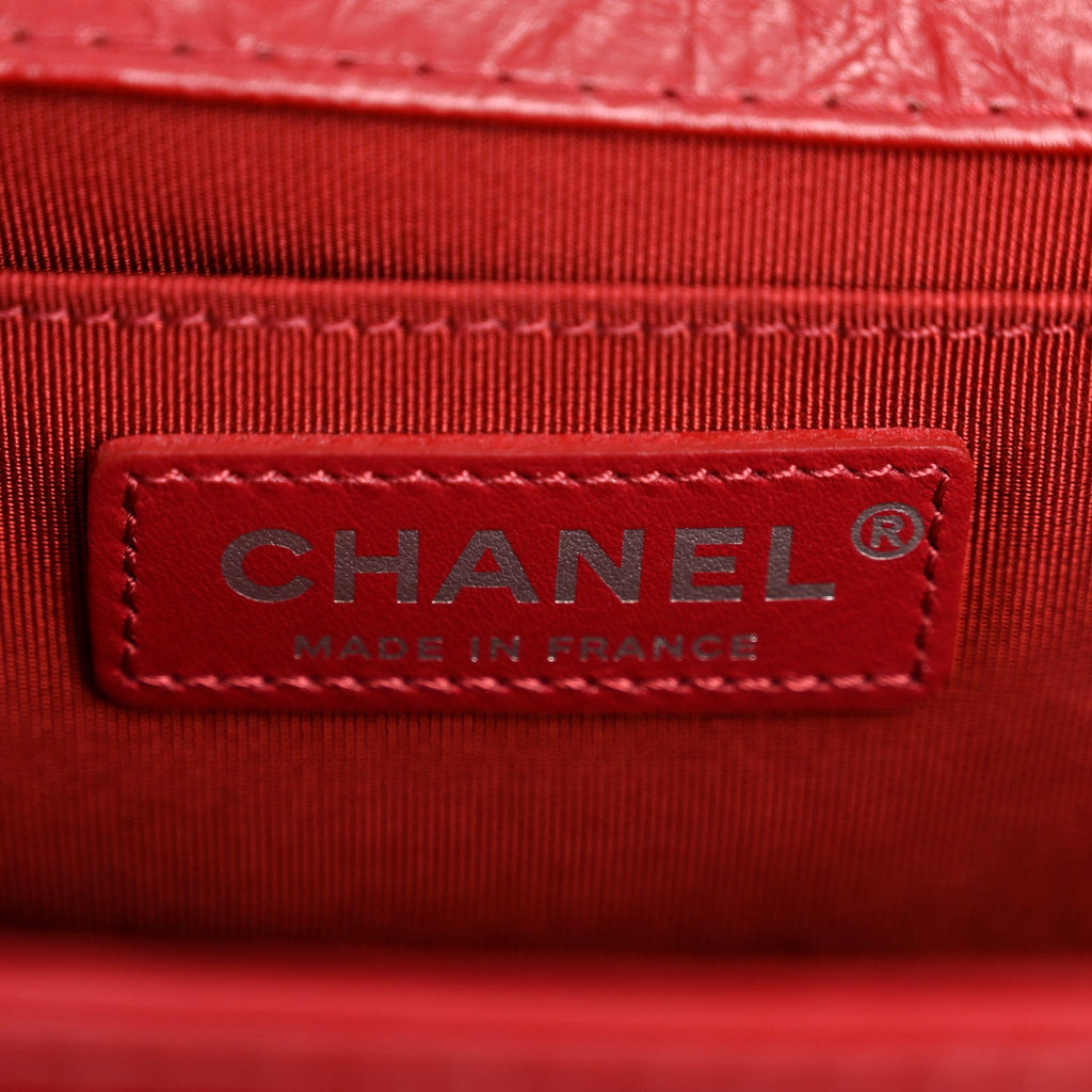 Chanel Aged Calfskin Chevron Quilted Medium Jacket Boy Flap Red