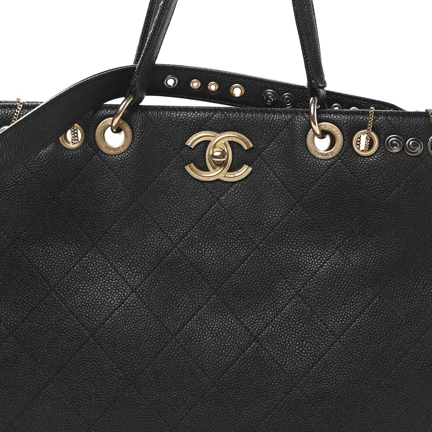 Chanel Caviar Quilted Grommet Embellished Piercing Chic Tote Bag Black