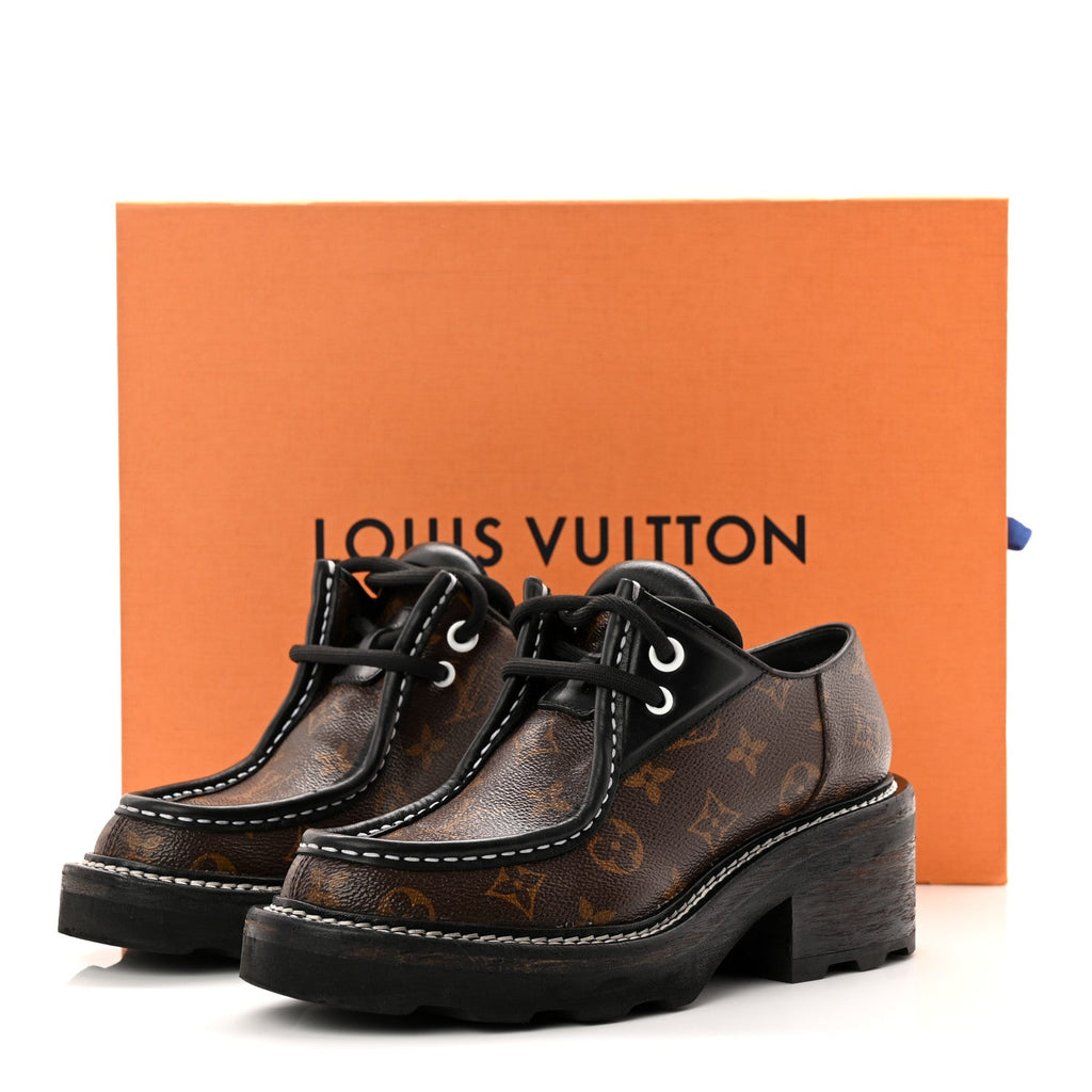Louis Vuitton Monogram Calfskin Beaubourg Platform Derby Shoes 37.5 Brown