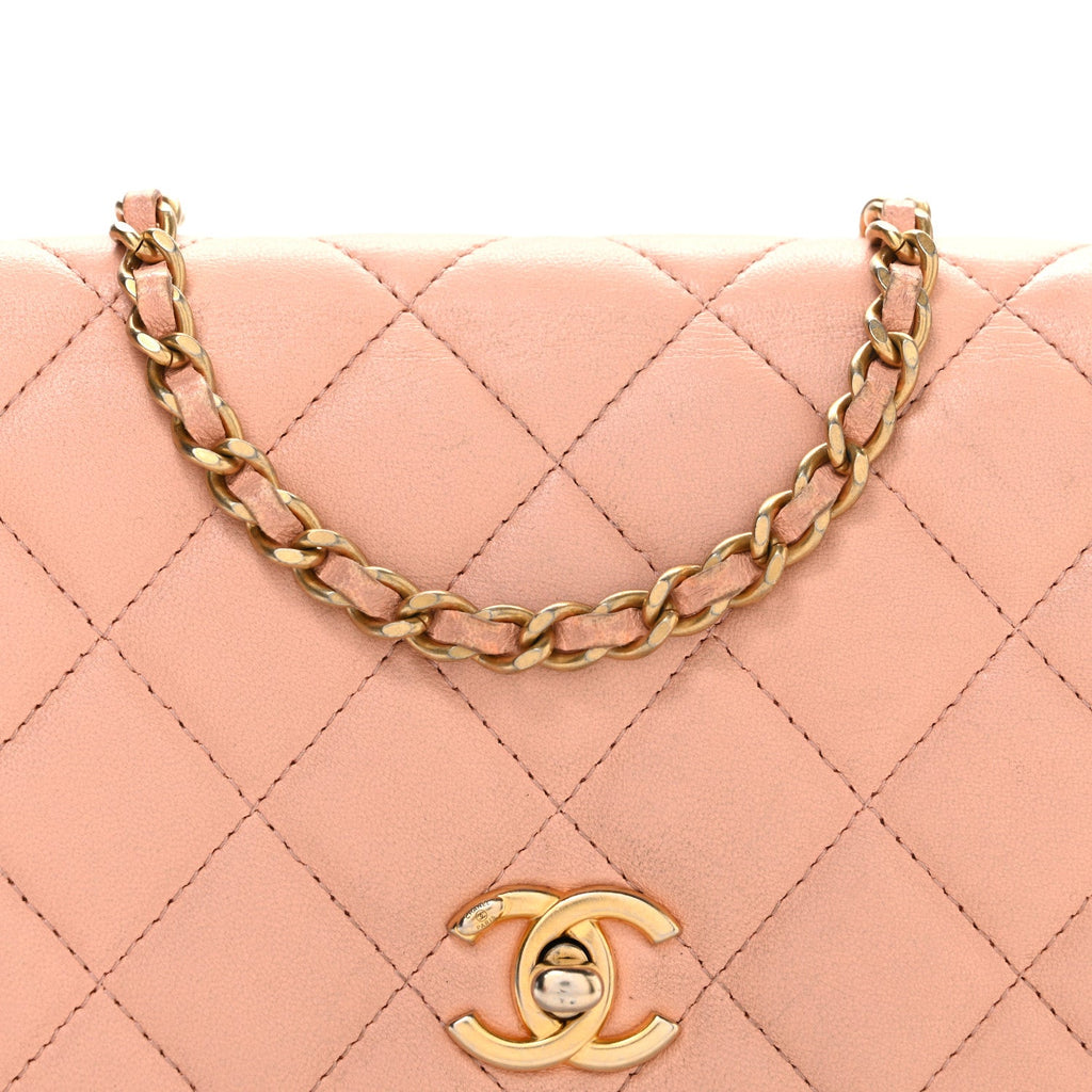 Chanel Lambskin Quilted CC Pearl Crush Wallet on Chain WOC Light Orange