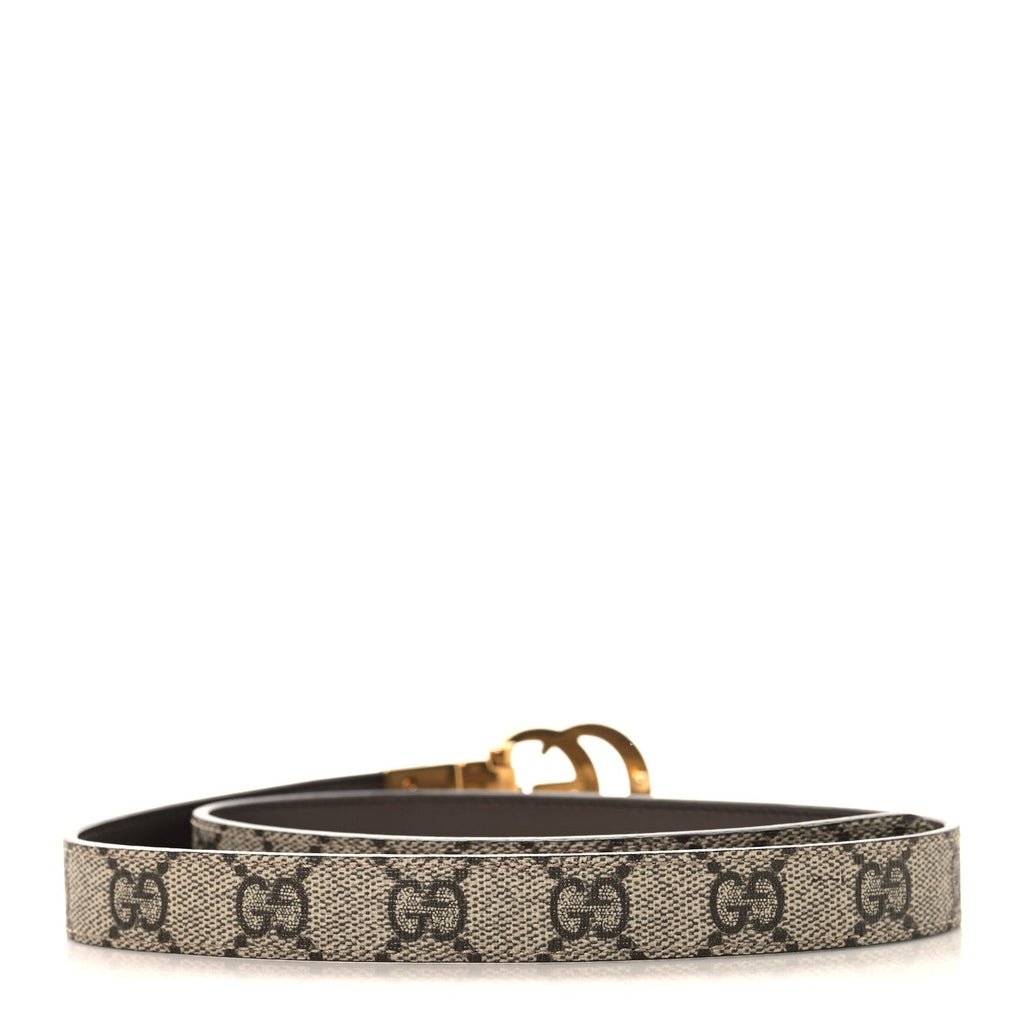 Gucci GG Supreme Monogram Plutone Calfskin Double G Reversible Belt Beige Ebony