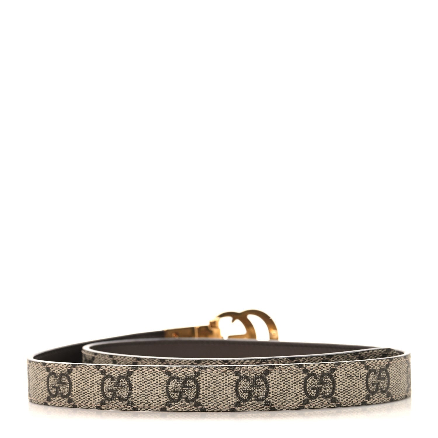 Gucci GG Supreme Monogram Plutone Calfskin Double G Reversible Belt Beige Ebony