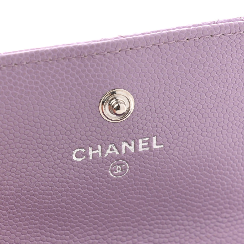 Caviar Quilted CC Logo Flap Wallet Light Purple