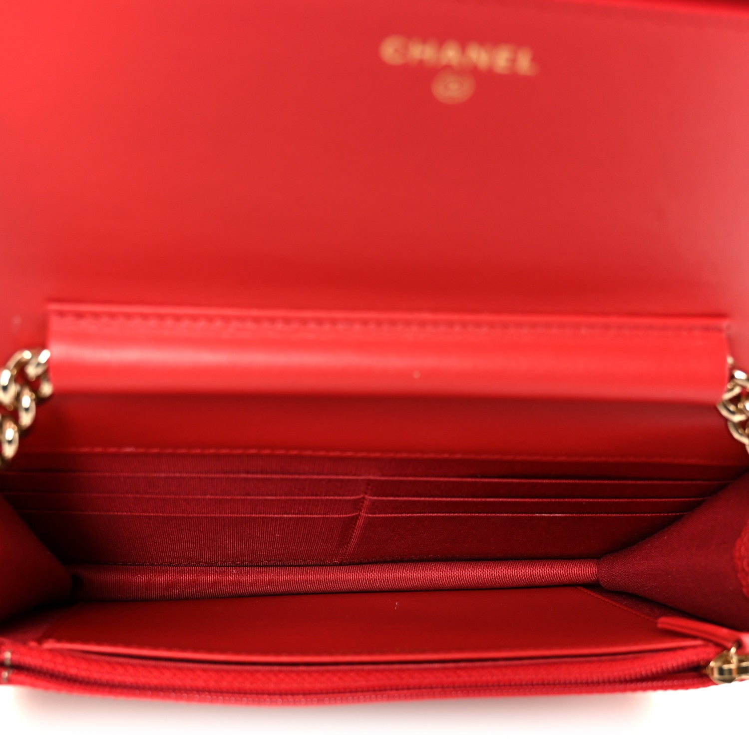 Chanel Caviar Quilted Boy Wallet On Chain WOC Red