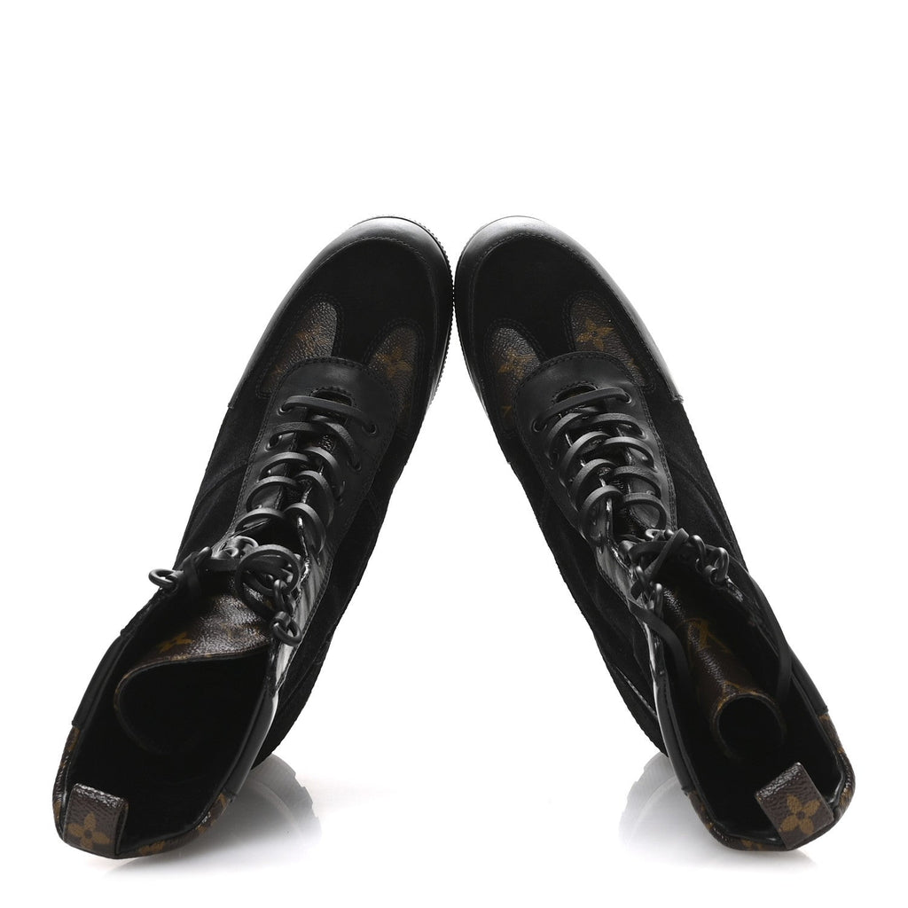 Louis Vuitton Suede Calfskin Monogram Laureate Platform Desert Boots 40.5 Black