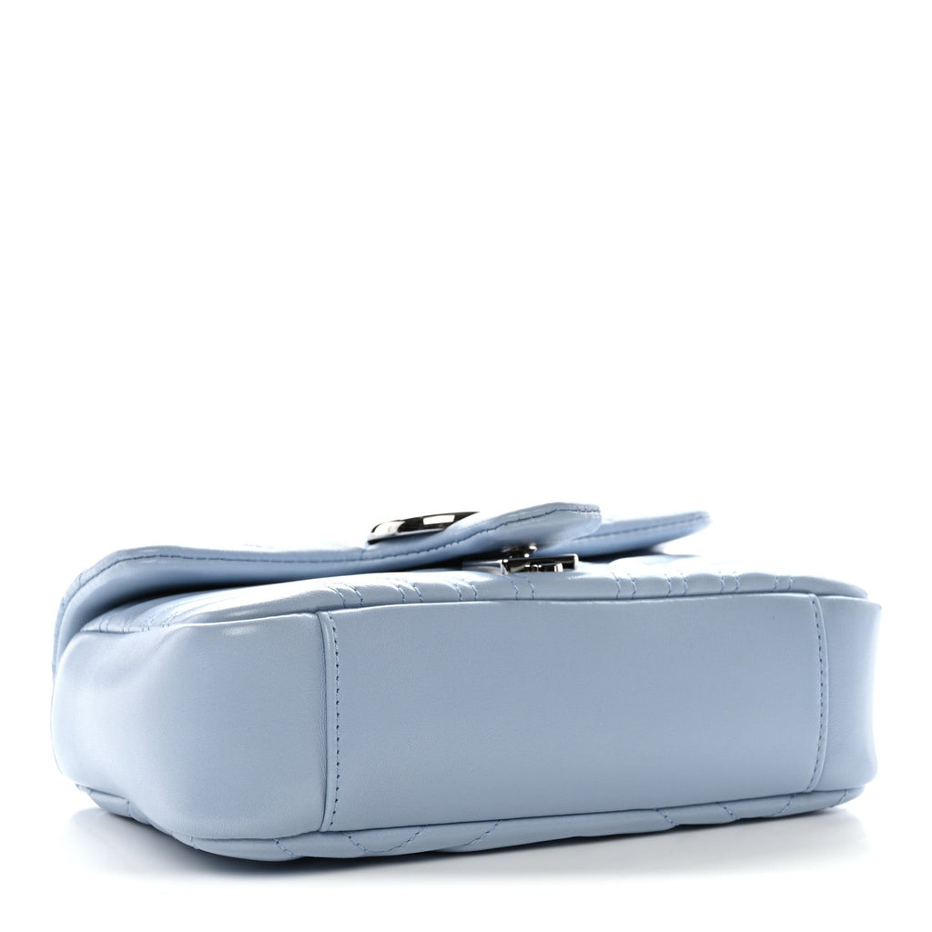 Gucci Lambskin Matelasse Small GG Marmont Shoulder Bag Porcelain Light Blue