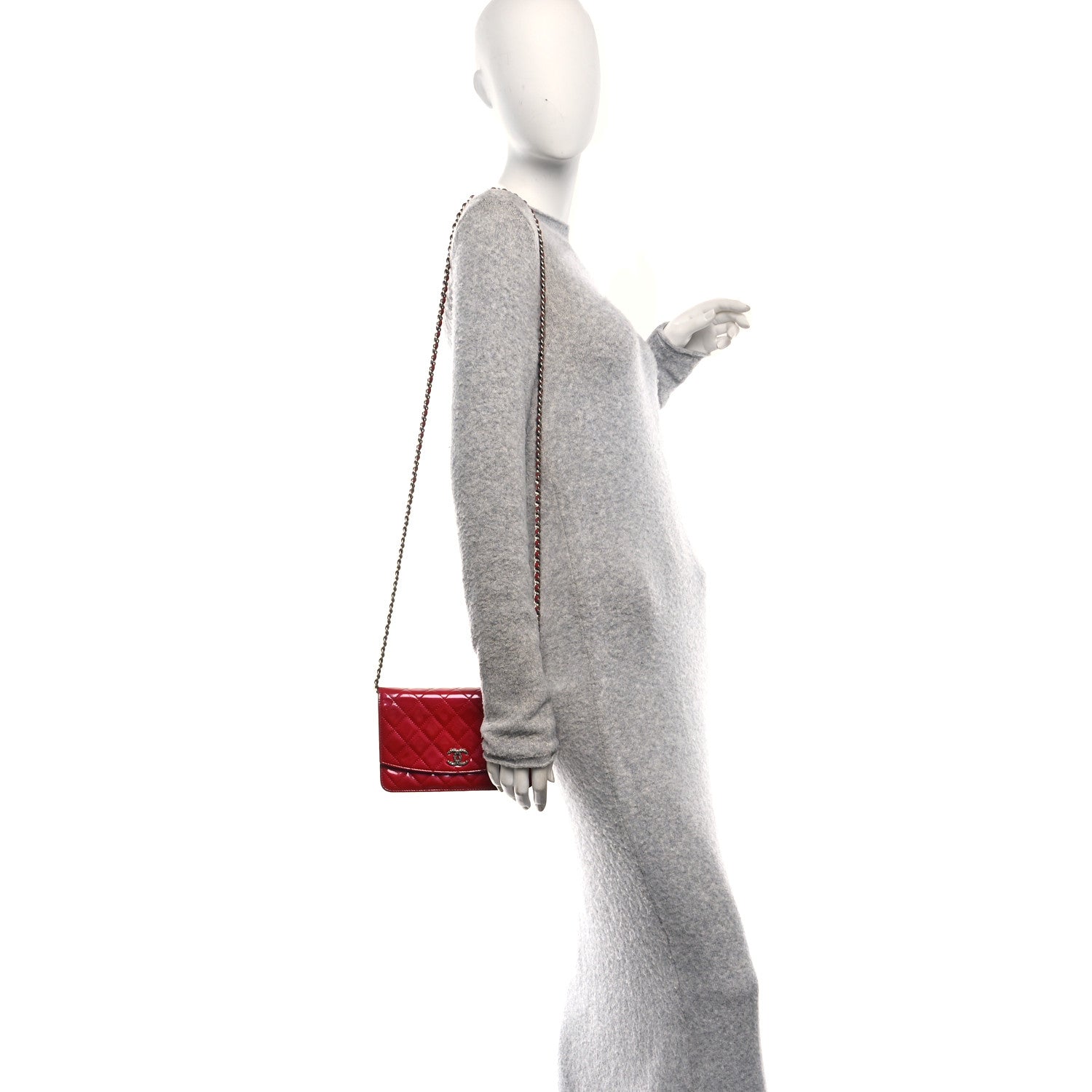 Chanel Patent Quilted Brilliant Wallet On Chain WOC Red