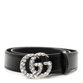 Gucci Calfskin Baguette Crystal Double G 30mm Belt 80 32 Black