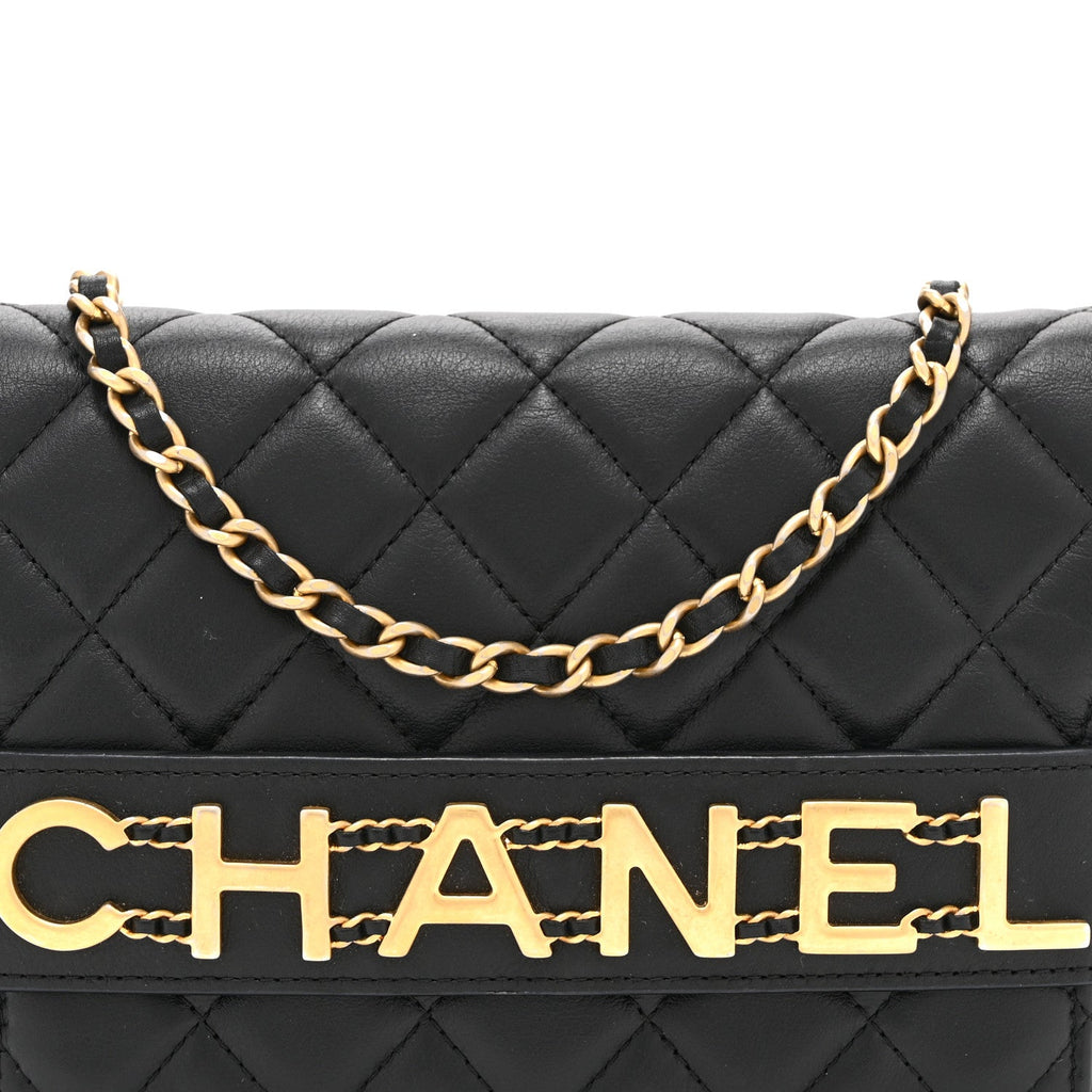Chanel Calfskin Quilted Enchained Wallet On Chain WOC Black