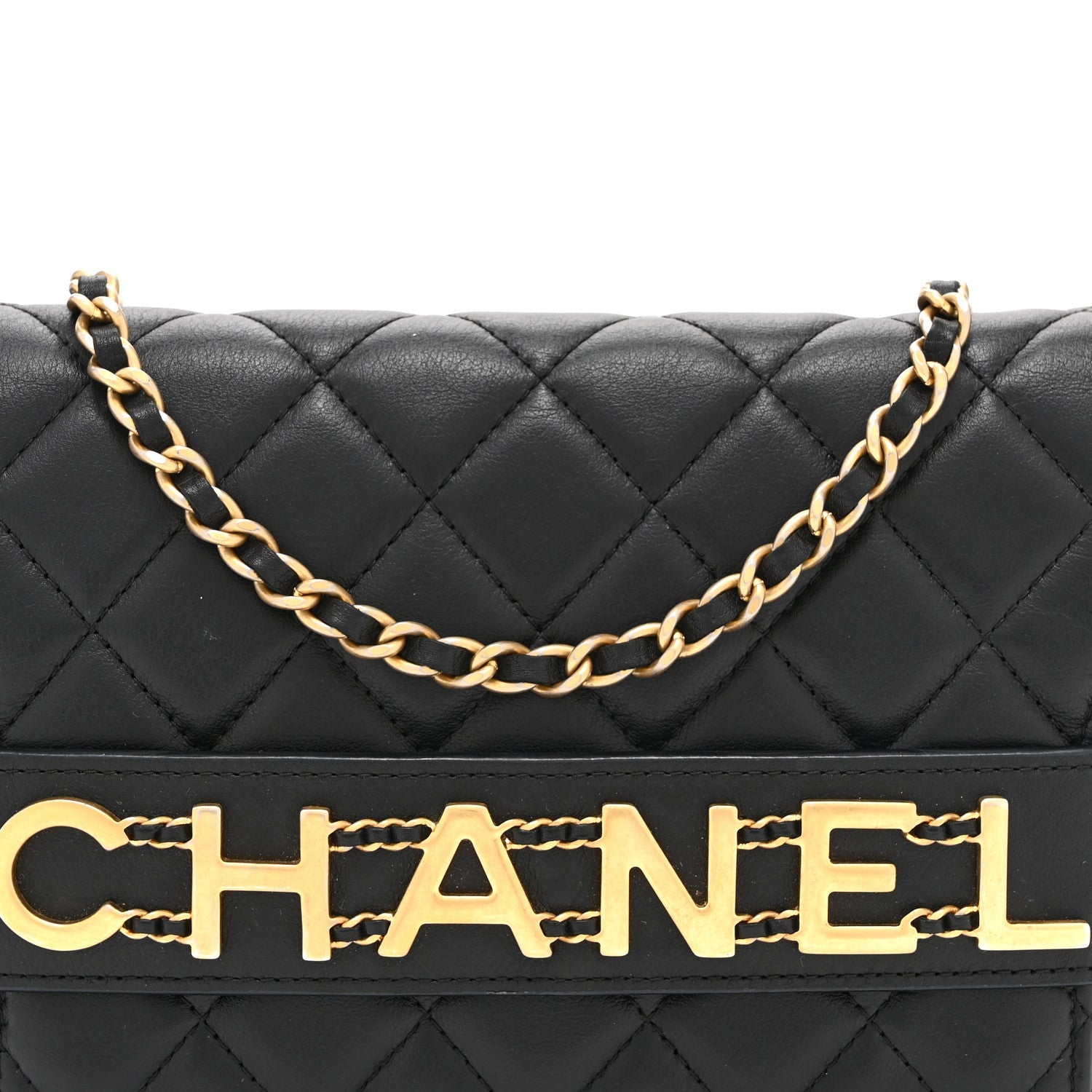 Chanel Calfskin Quilted Enchained Wallet On Chain WOC Black