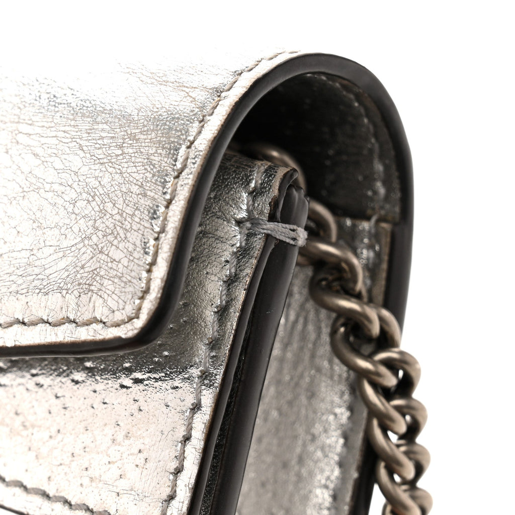 Gucci Metallic Calfskin Super Mini Dionysus Shoulder Bag Silver