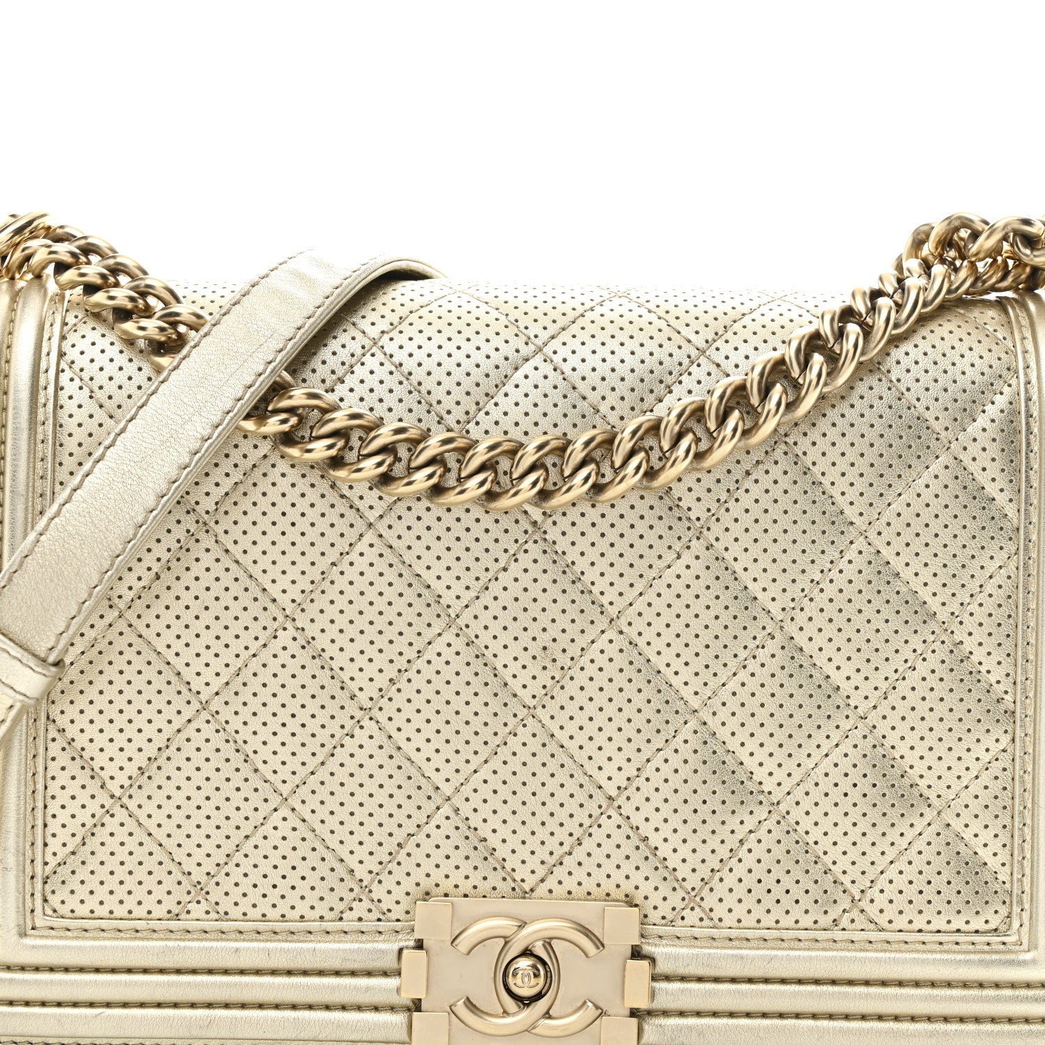 Chanel Lambskin Perforated Quilted New Medium Boy Flap Gold