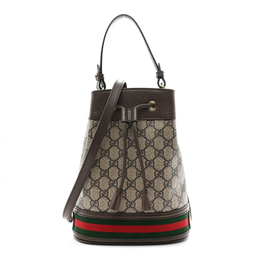 Gucci GG Supreme Monogram Web Small Ophidia Bucket Bag Brown