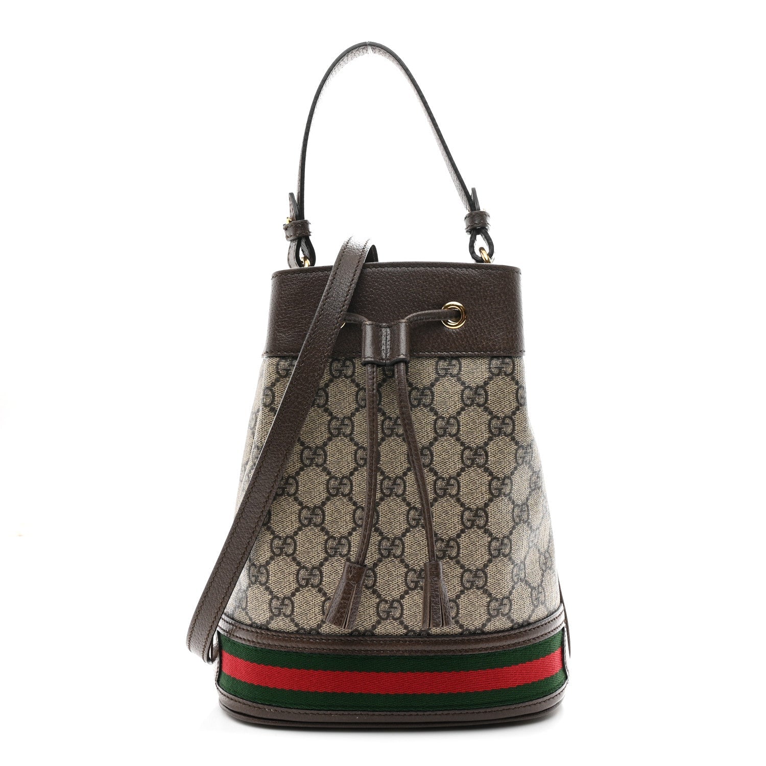 Gucci GG Supreme Monogram Web Small Ophidia Bucket Bag Brown