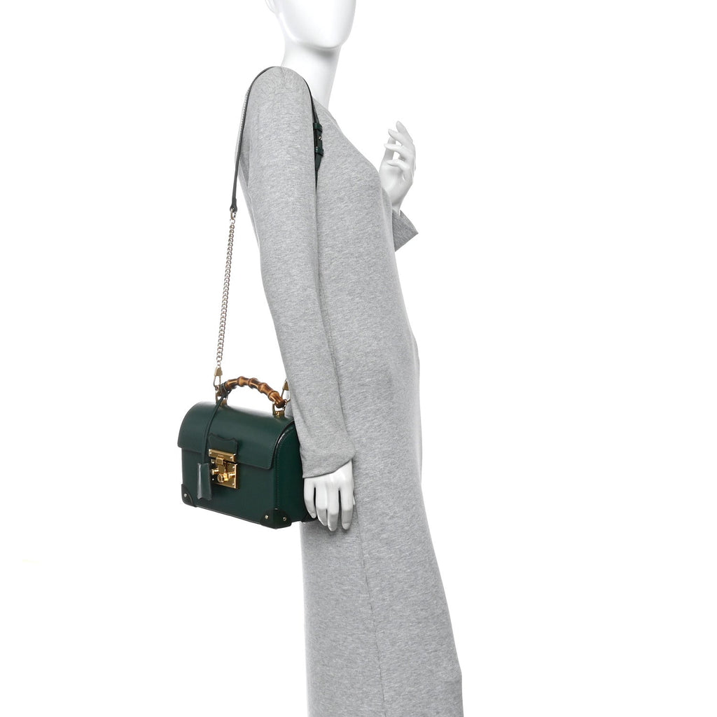Gucci Azalea Calfskin Small Padlock Bamboo Shoulder Bag Vintage Green