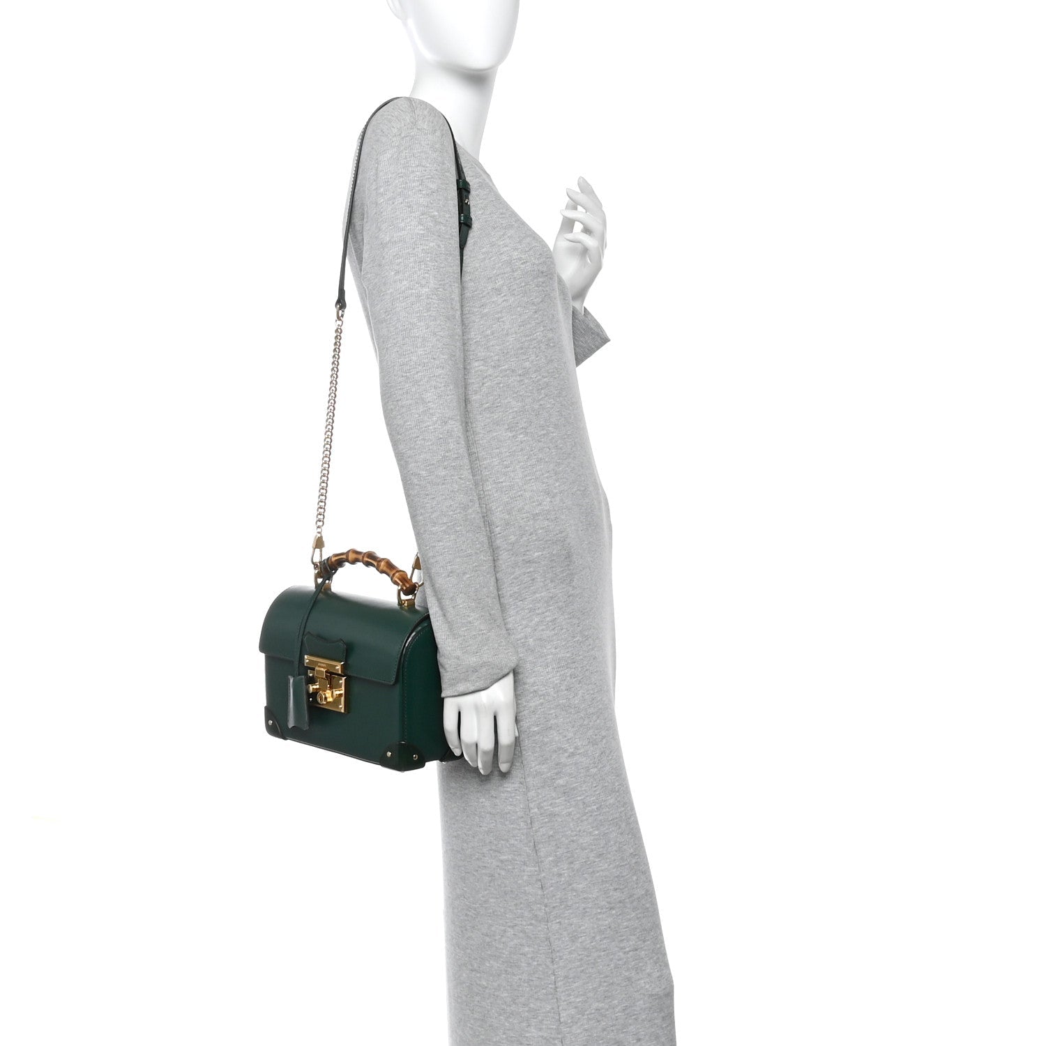 Gucci Azalea Calfskin Small Padlock Bamboo Shoulder Bag Vintage Green