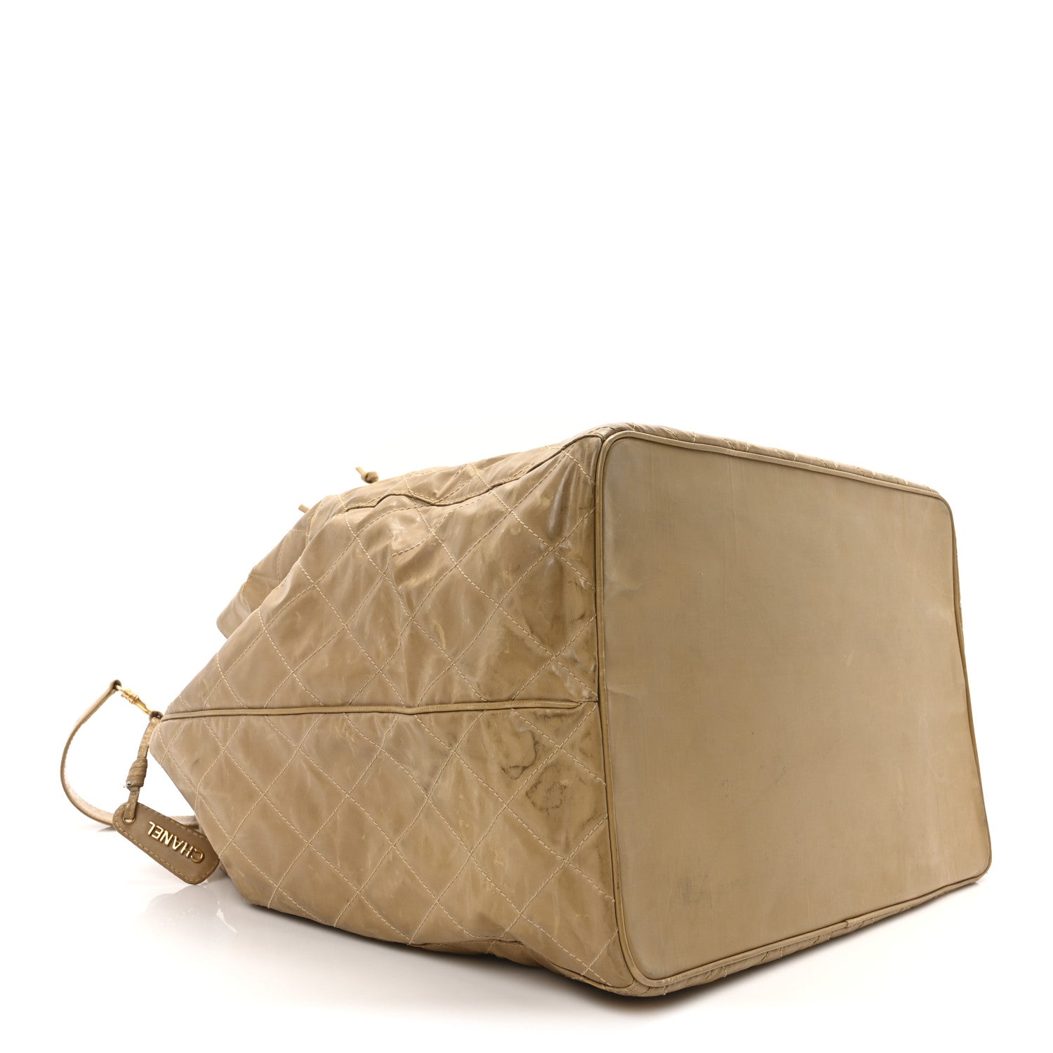 Chanel Vinyl Stitched XL Bucket Bag Beige
