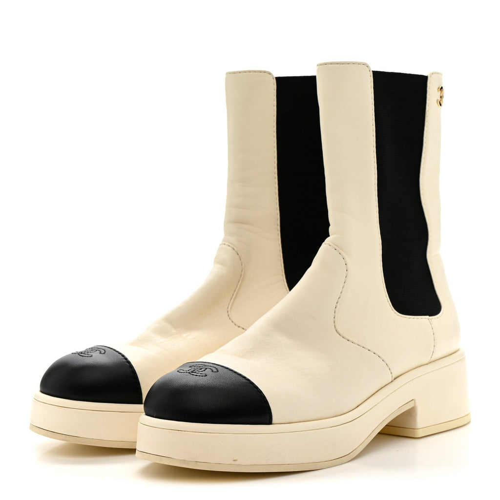 Cap Toe CC Ankle Boots 39.5 White Black