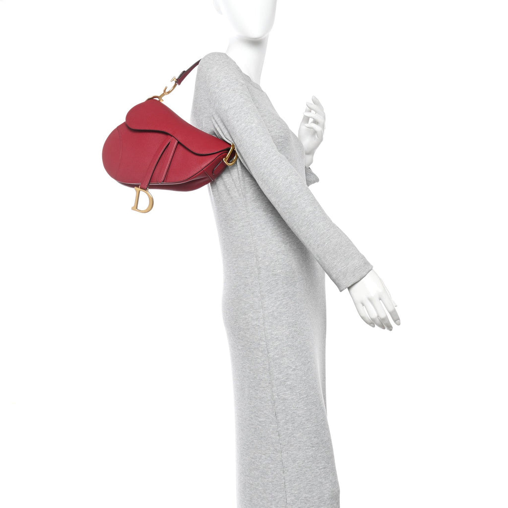 Christian Dior Grained Calfskin Saddle Bag Red