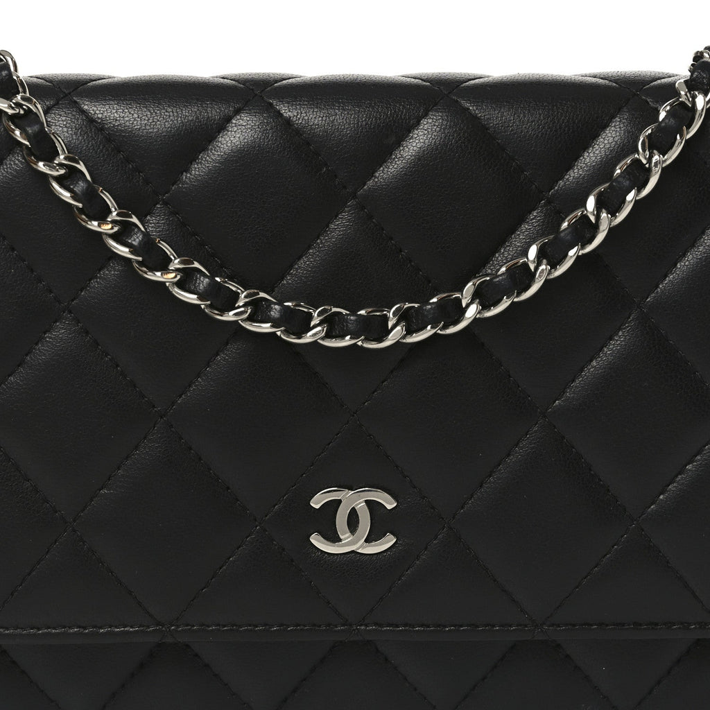 Chanel Lambskin Quilted Wallet On Chain WOC Black