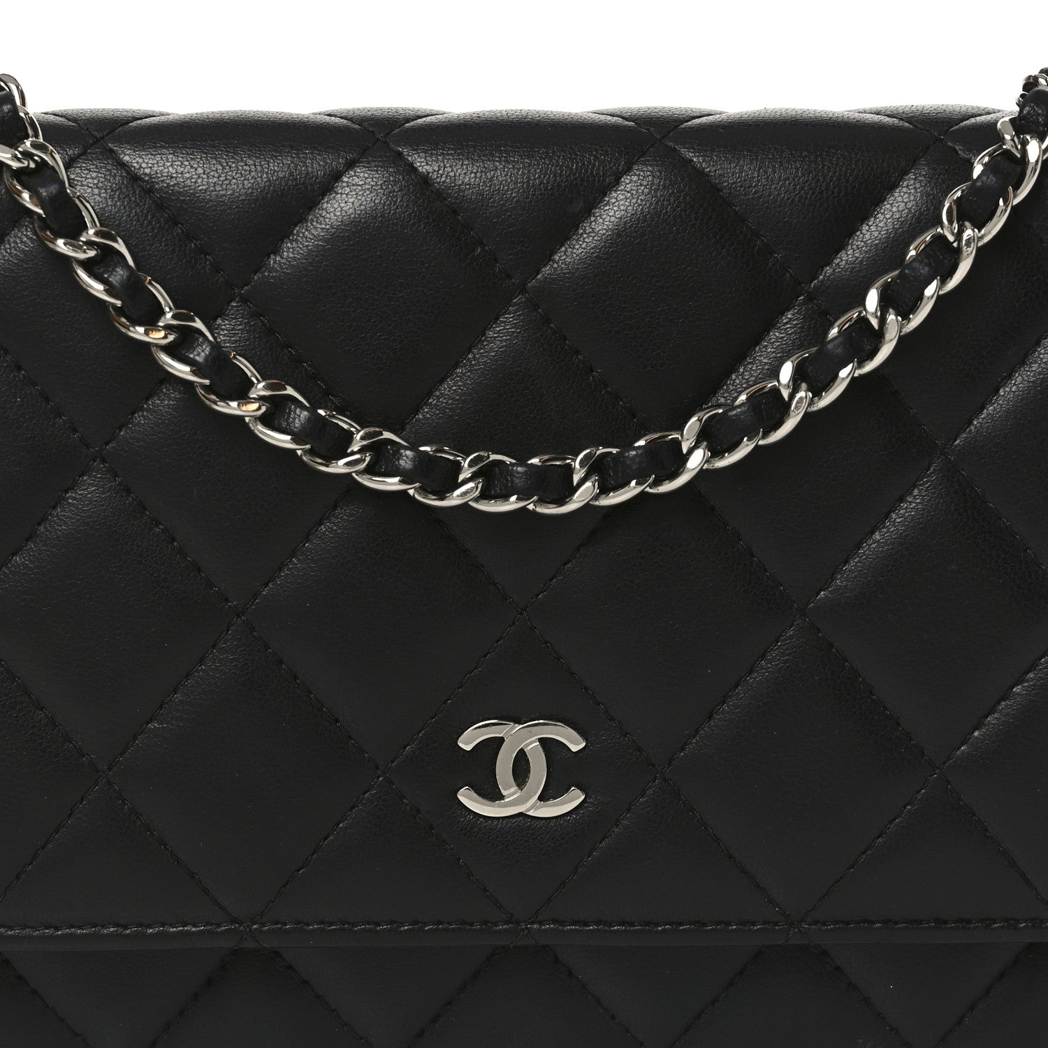 Chanel Lambskin Quilted Wallet On Chain WOC Black