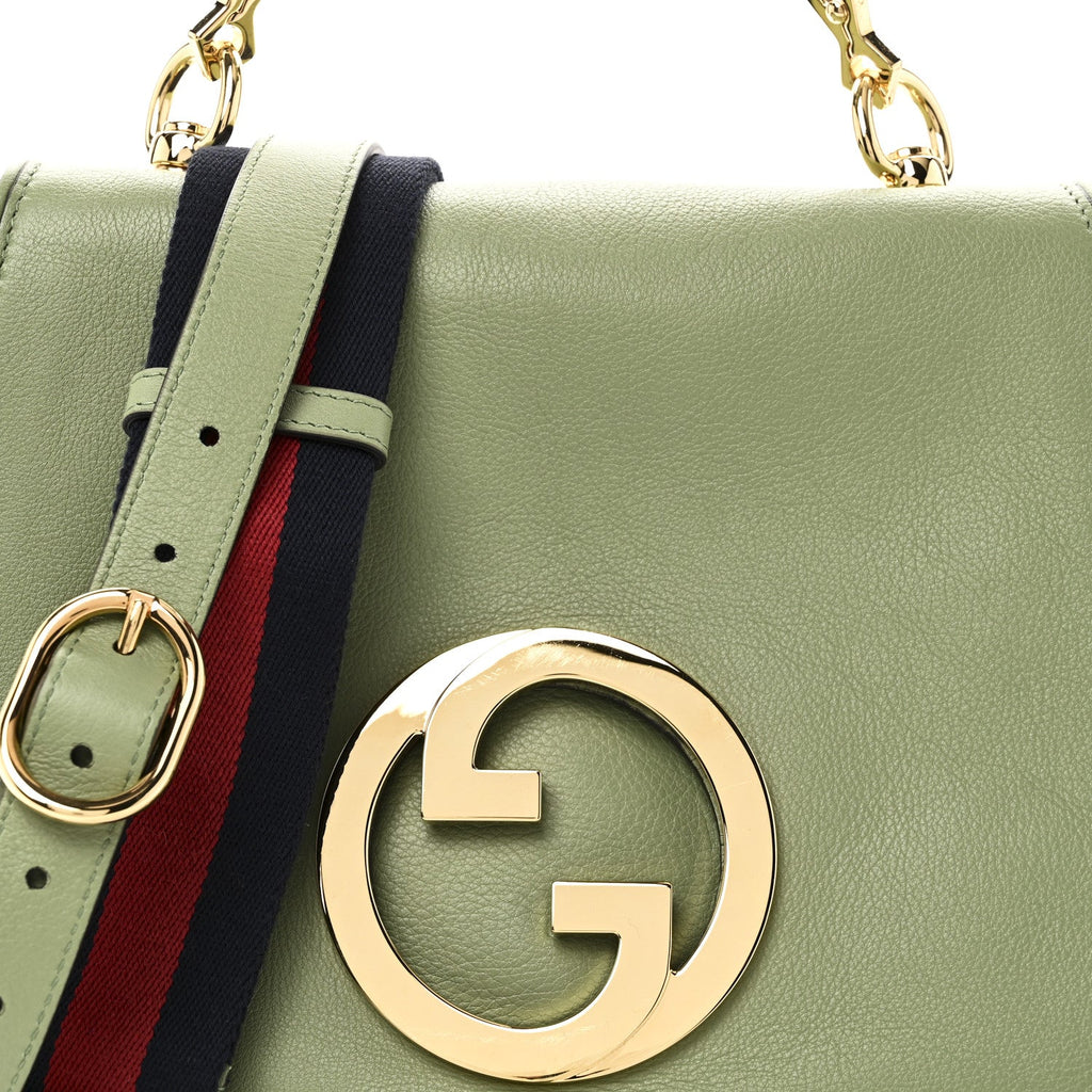 Gucci Roxy Calfskin Web Medium Blondie Top Handle Shoulder Flap Bag Salamander Green