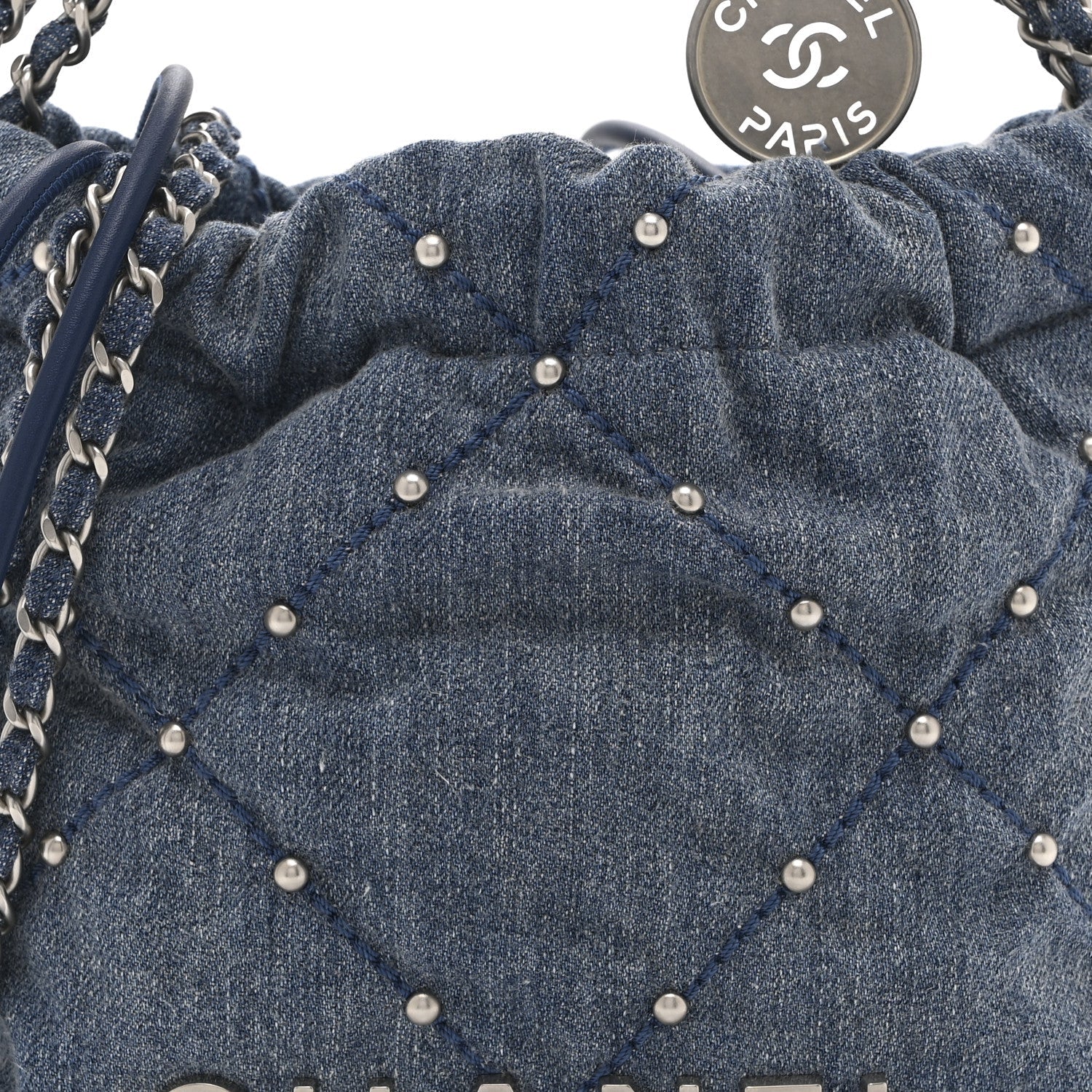 Chanel Washed Denim Quilted Studded Mini Chanel 22 Blue