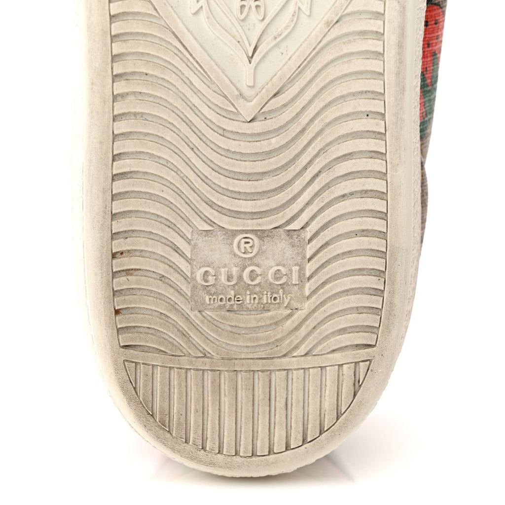 Gucci GG Supreme Monogram Strawberry Web Womens Ace Sneakers 36.5 Beige Multicolor Red Green