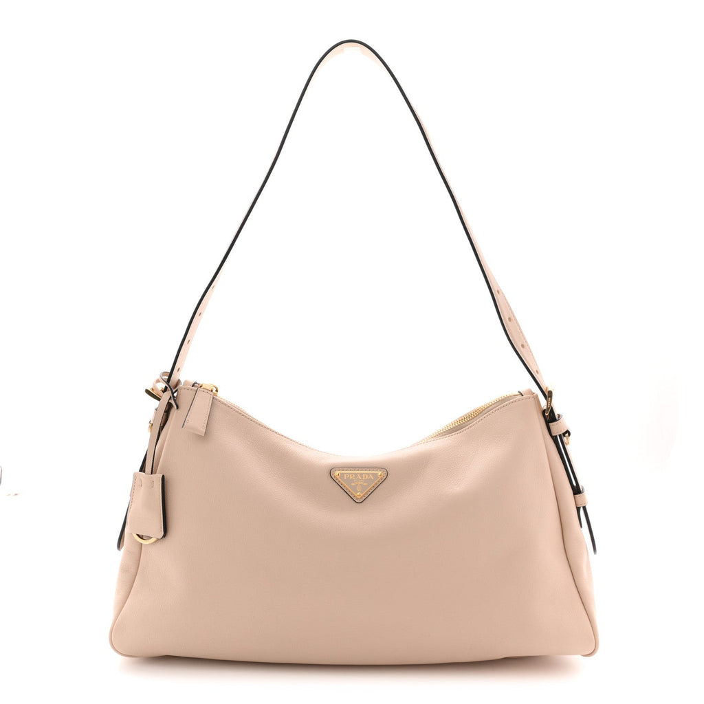 Prada Soft Calfskin Large Aimée Shoulder Bag Travertine