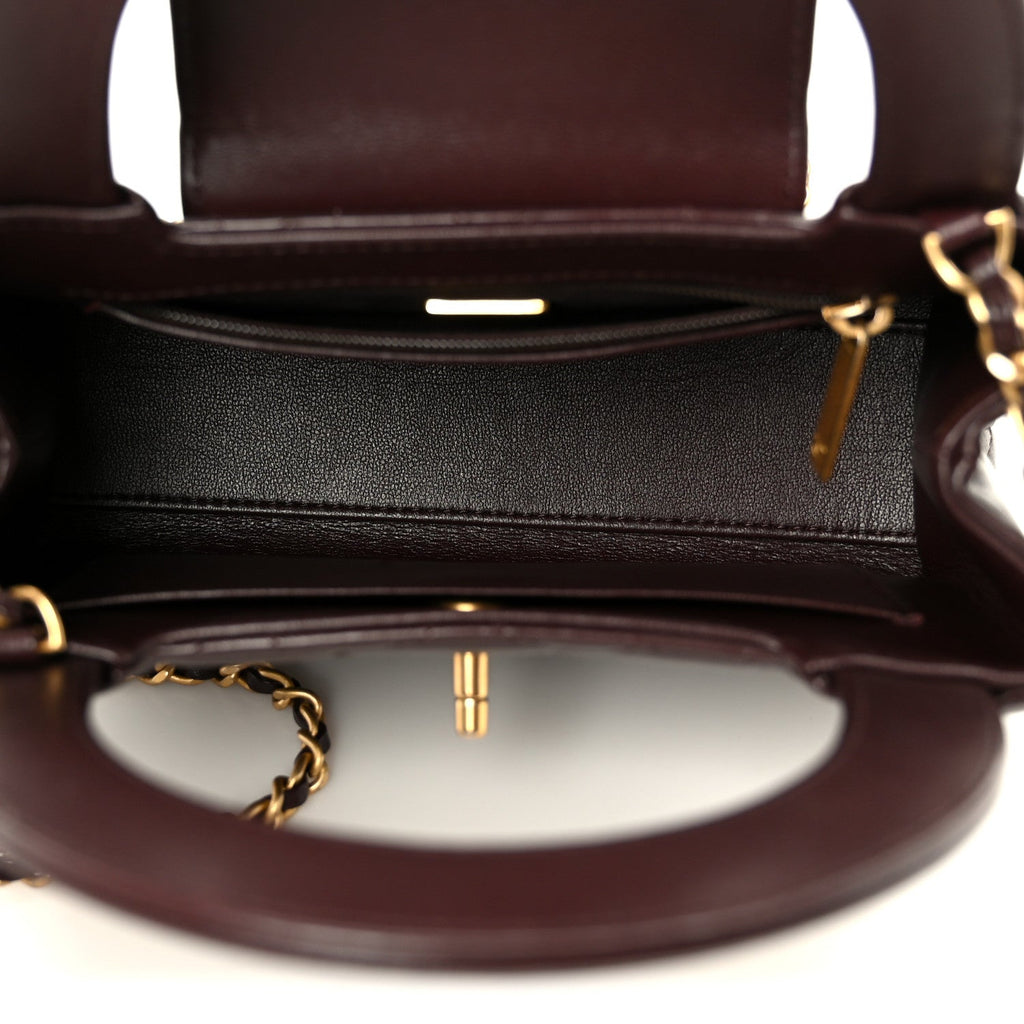 Chanel Shiny Aged Calfskin Quilted Nano Kelly Shopper Dark Brown